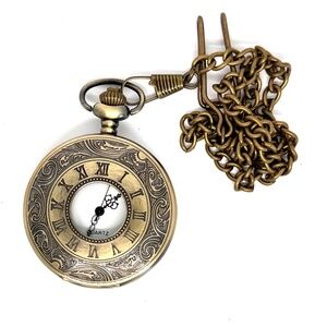 Vtg Bronze Metal Pocket Watch Pendant with Fresh Battery Item #1043